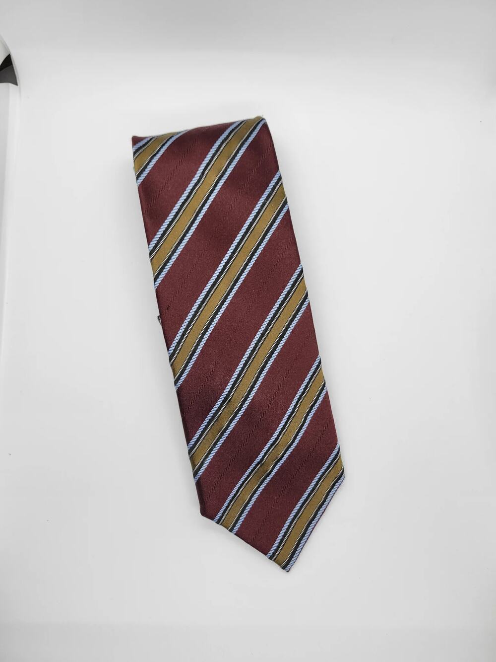 Ermenegildo Zegna Luxury Burgundy Gold Burgundy Gold/Blue Diagonal Striped Silk